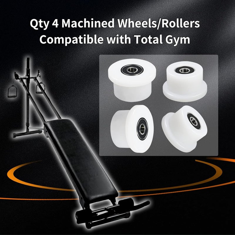 Vsttar Qty.4 Machined Wheels/Rollers Compatible Total Gym Replacement, Fits Models 1000,1100,1400,1500,1600,1700,1800,1900,Achiever,Force,Gold,Max,Platinum,Platinum Plus,Pro,Supra, Supreme,Ultima,Ultra,XLI - Image 2